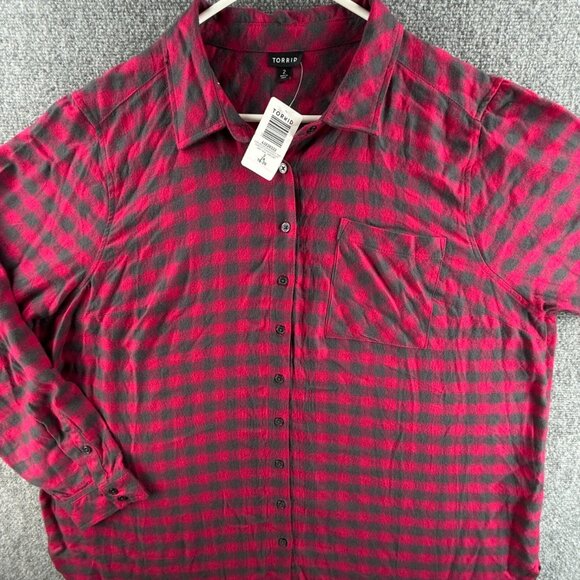 NWT Torrid Lizzie Brushed Rayon Acrylic Tunic Flannel Plaid Periscope Size 2 - Picture 1 of 16